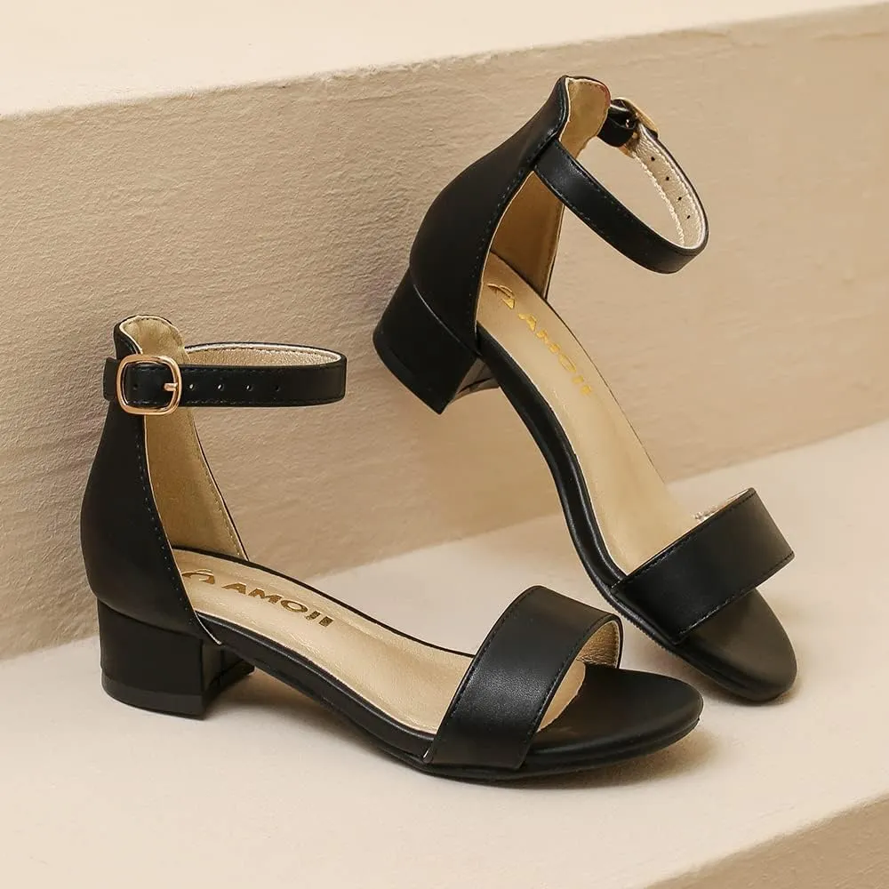Amoji Girls High Heels Kid Ankle Strap Dress Shoes Wedding Party for Little Kid Big Kid 412