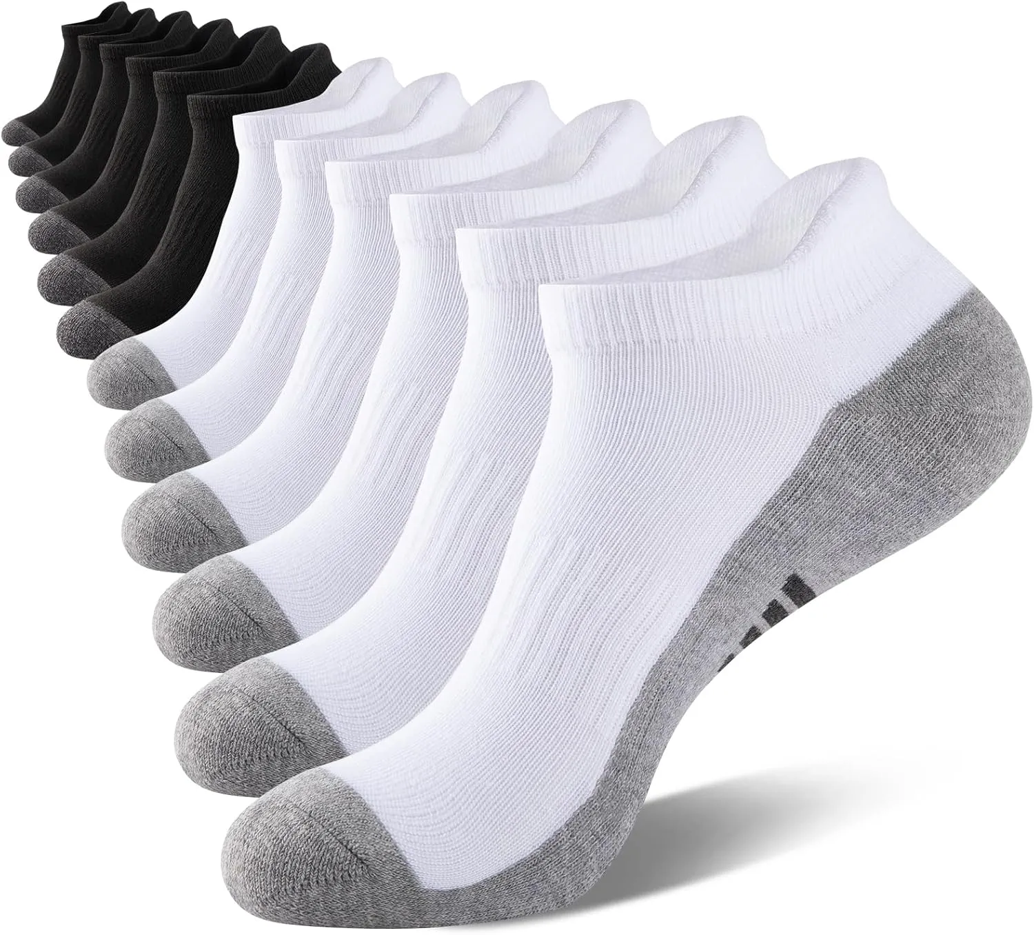 eallco Mens Ankle Socks Low Cut Athletic Cushioned Running Tab Socks 6 Pack
