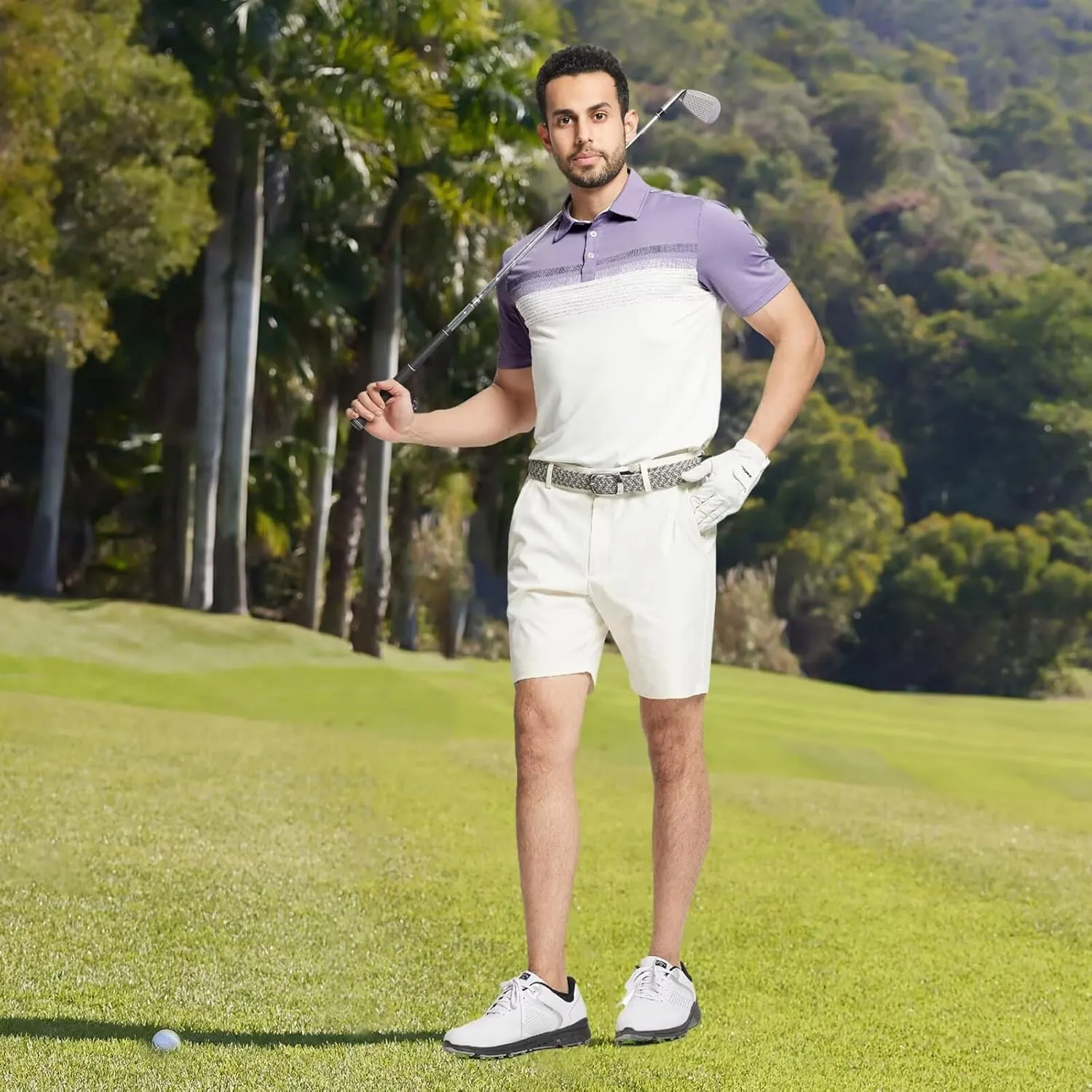 M MAELREG Golf Shirts for Men Dry Fit Performance Chest Print Color Block Moisture Wicking Casual Short Sleeve Polo Shirts