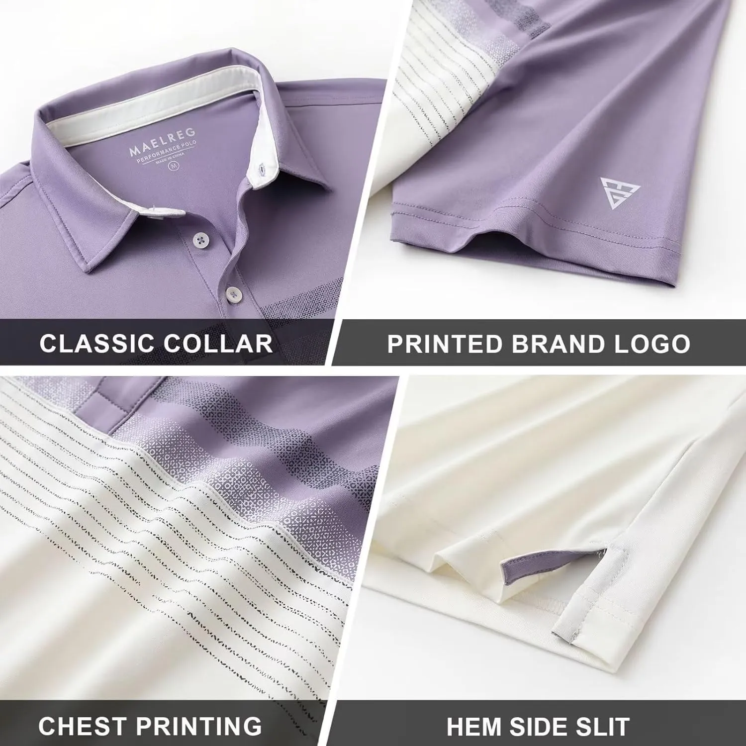 M MAELREG Golf Shirts for Men Dry Fit Performance Chest Print Color Block Moisture Wicking Casual Short Sleeve Polo Shirts