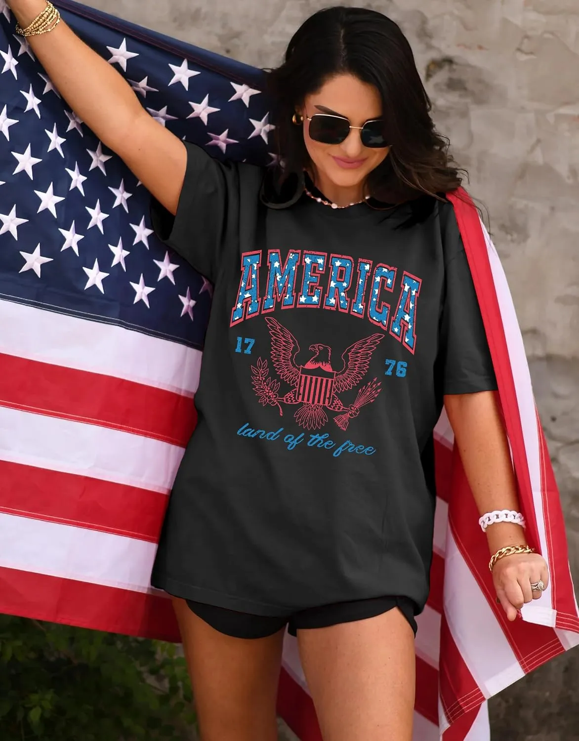 MAPICK Women 4th of July 1776 Graphic Oversized T-Shirts Shirt Short Sleeve Patriotic Casual Tee Tops
