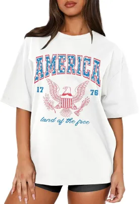 MAPICK Women 4th of July 1776 Graphic Oversized T-Shirts Shirt Short Sleeve Patriotic Casual Tee Tops