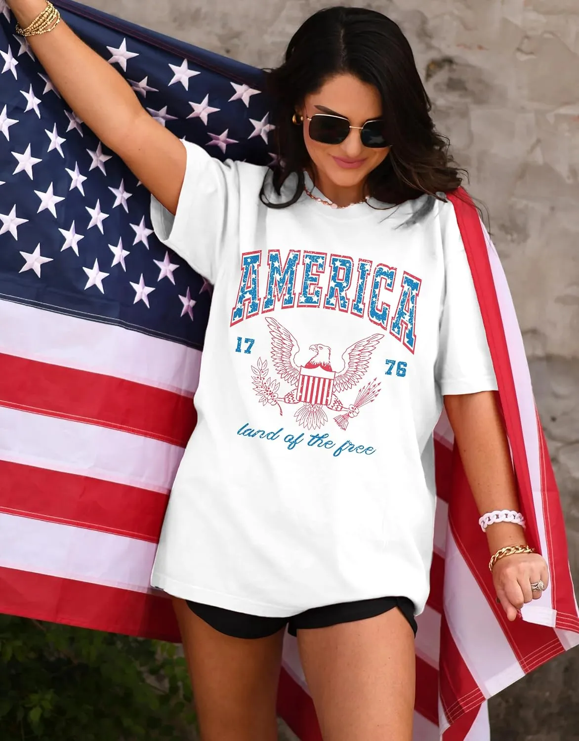 MAPICK Women 4th of July 1776 Graphic Oversized T-Shirts Shirt Short Sleeve Patriotic Casual Tee Tops