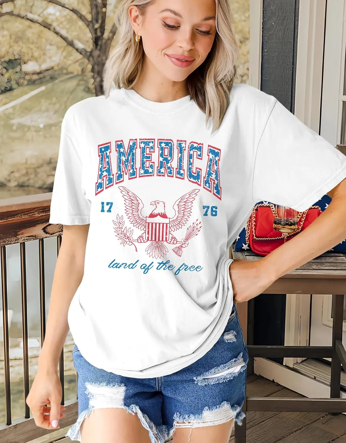 MAPICK Women 4th of July 1776 Graphic Oversized T-Shirts Shirt Short Sleeve Patriotic Casual Tee Tops