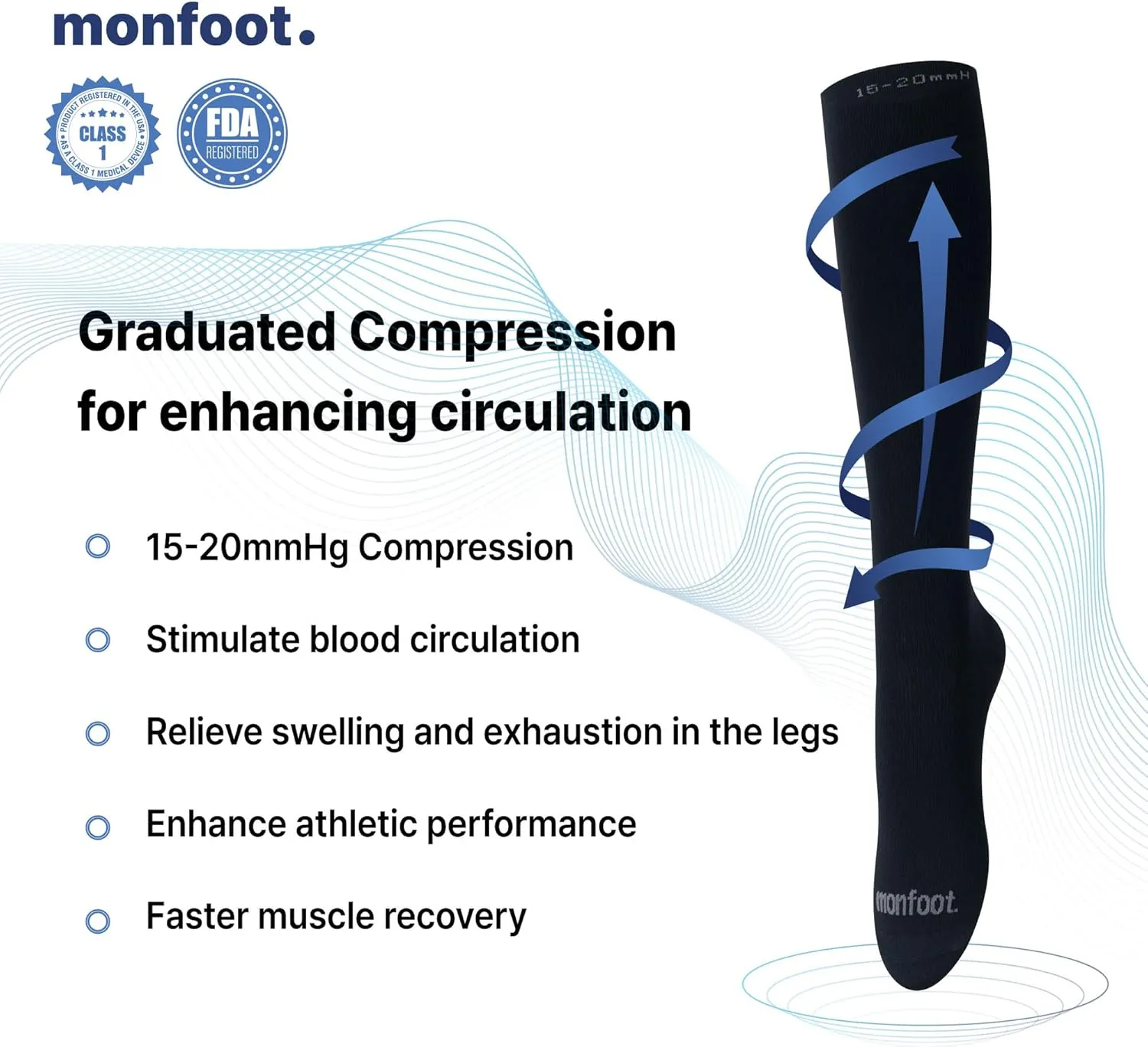 MONFOOT Men's/Women's 3 Pairs 15-20mmHg Graduated Compression Socks - Best Circulation socks for Nurses, Athletic, Travel
