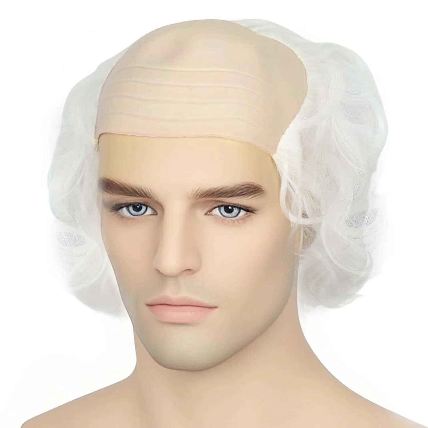 Short Curly Old Man Bald Cap Wig Mad White Scientist Synthetic Balding Halloween Anime Cosplay Costume Wigs