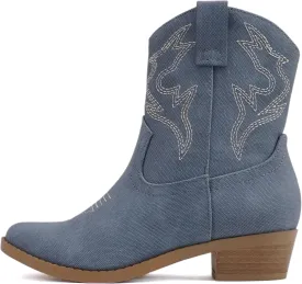 Soda ??BLAZING-2?? ~ Little Kids/Children/Girls Stitched Pointed Toe Low Heel High Top Ankle Shaft Western Boot Bootie